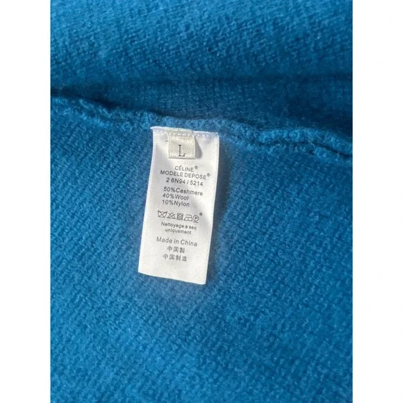 Celine Modele Depose Wool Cashmere Blend Sweater Coat Stunning Blue Buttons L - Picture 6 of 11
